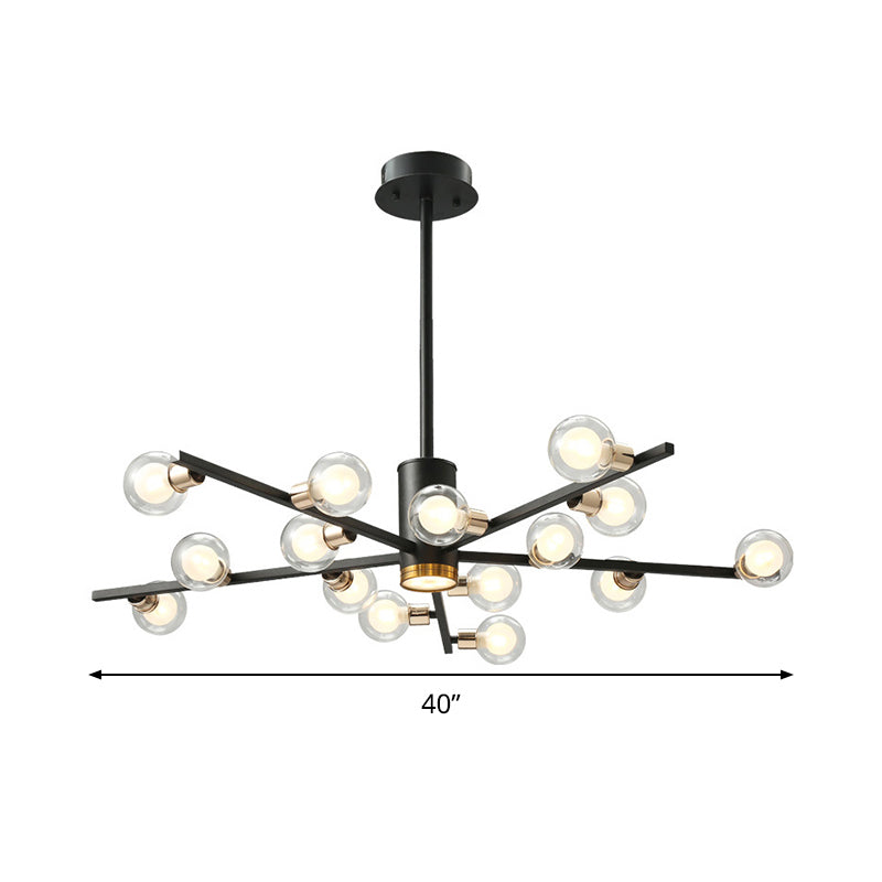 Modern Metal Chandelier Light Fixture - Radial Design 6/10/15 Lights Black With Clear Glass Bubble