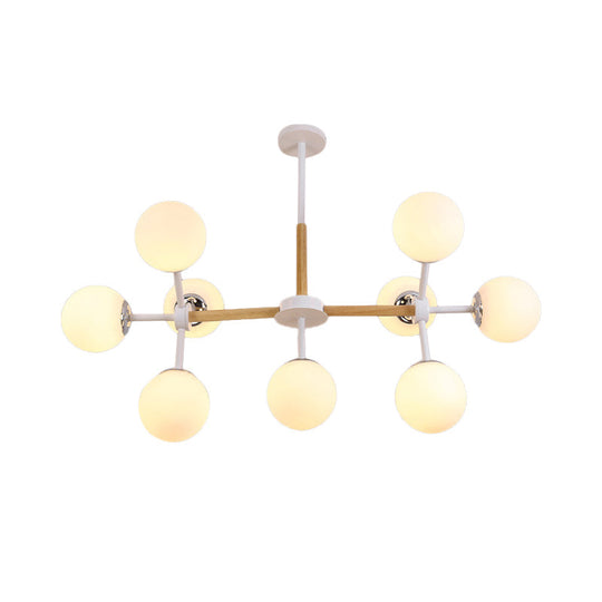 White Glass Globe Chandelier Light Fixture - Modern Dining Room Hanging Kit With 9/12/16 Heads
