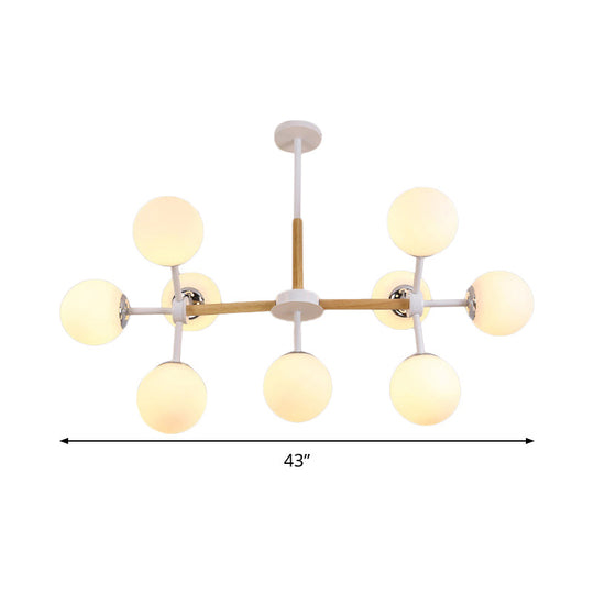 White Glass Globe Chandelier Light Fixture - Modern Dining Room Hanging Kit With 9/12/16 Heads