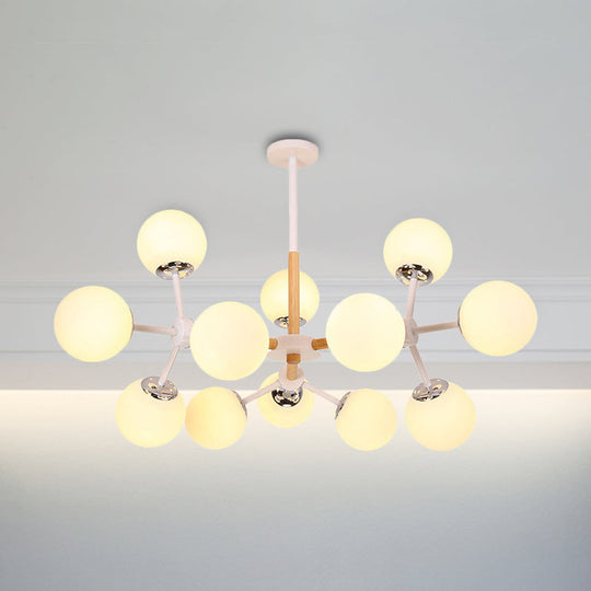 Contemporary Globe Chandelier - White Glass 9/12/16 Head Dining Room Hanging Light Kit