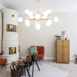 White Glass Globe Chandelier Light Fixture - Modern Dining Room Hanging Kit With 9/12/16 Heads