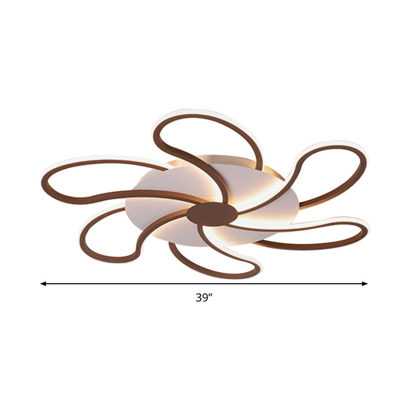 Contemporary Brown Acrylic Flush Light Fixture - Flower Design 5/6/7 Heads Ceiling Mounted