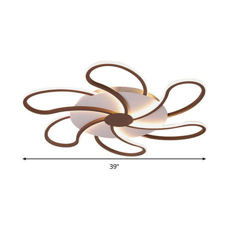Contemporary Brown Acrylic Flush Light Fixture - Flower Design 5/6/7 Heads Ceiling Mounted