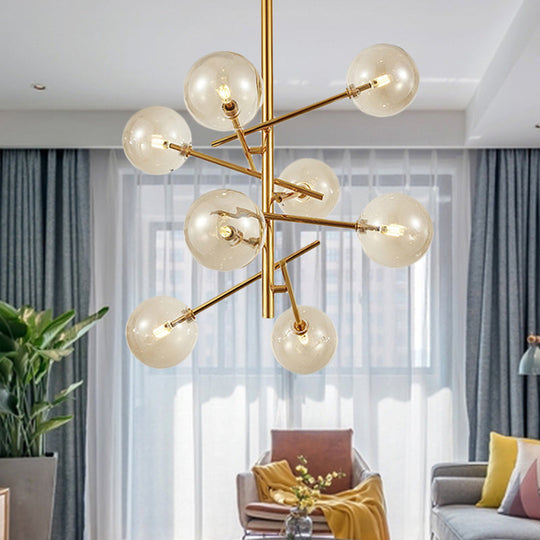 Modern Cognac Glass Globe Chandelier - 6/8 Heads Starburst Design Ideal For Bedroom Ceiling Lighting