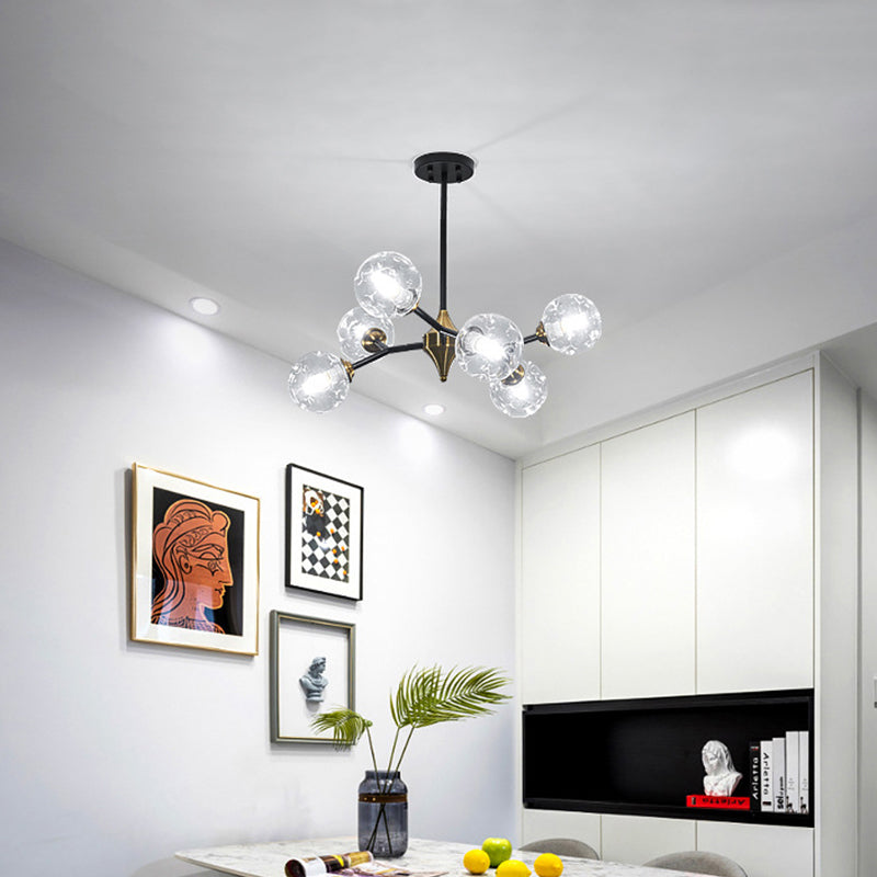 Nordic Bubble Hanging Lamp Kit - Clear/Amber/Smoke Gray Dimpled Glass Chandelier Ideal For Dining