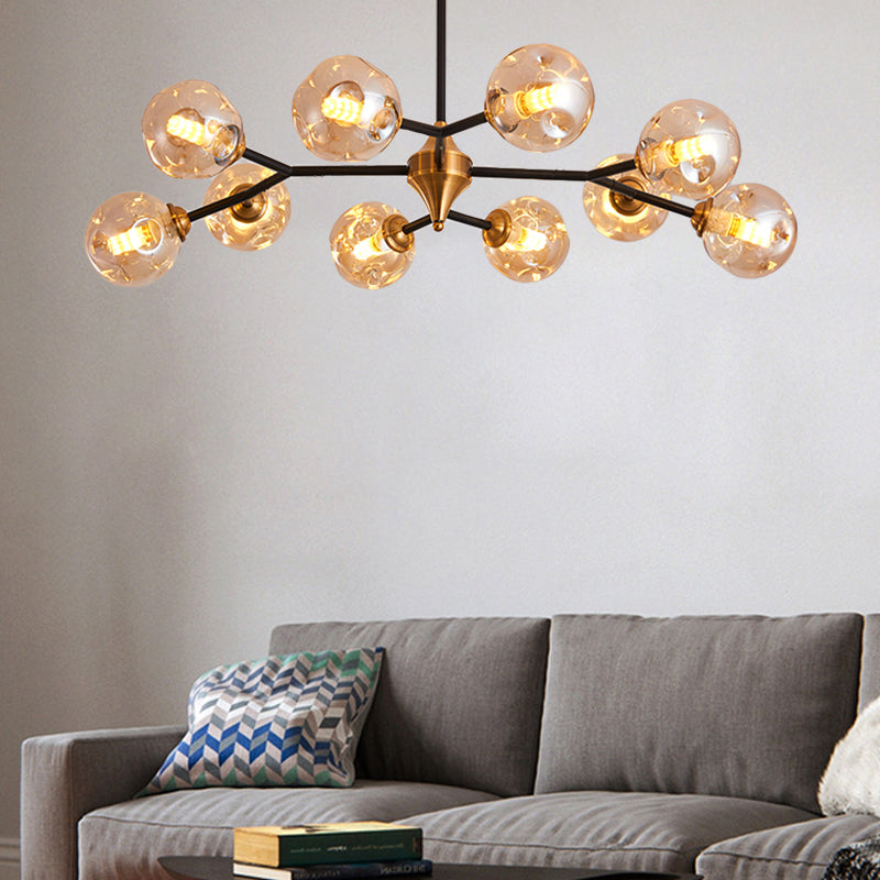 Nordic Bubble Hanging Lamp Kit - Clear/Amber/Smoke Gray Dimpled Glass Chandelier Ideal For Dining