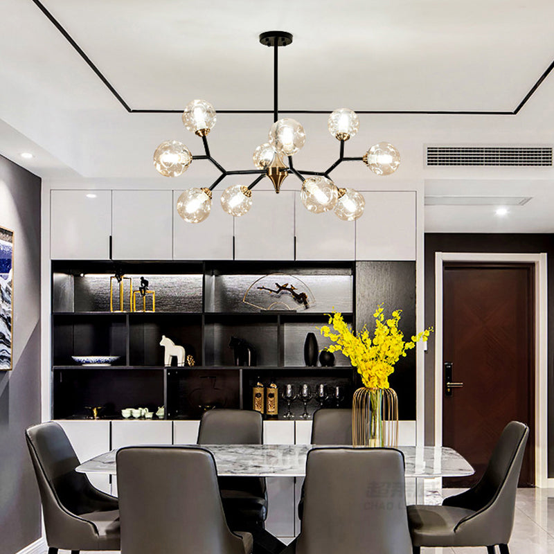 Nordic Bubble Hanging Lamp Kit - Clear/Amber/Smoke Gray Dimpled Glass Chandelier Ideal For Dining