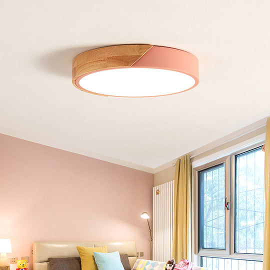 Modern Metal Led Flush Light In Pink/White With Acrylic Diffuser Ceiling Mounted Round Design -
