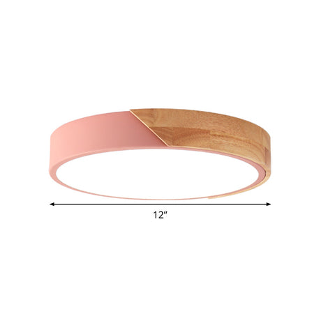 Modern Metal Led Flush Light In Pink/White With Acrylic Diffuser Ceiling Mounted Round Design -