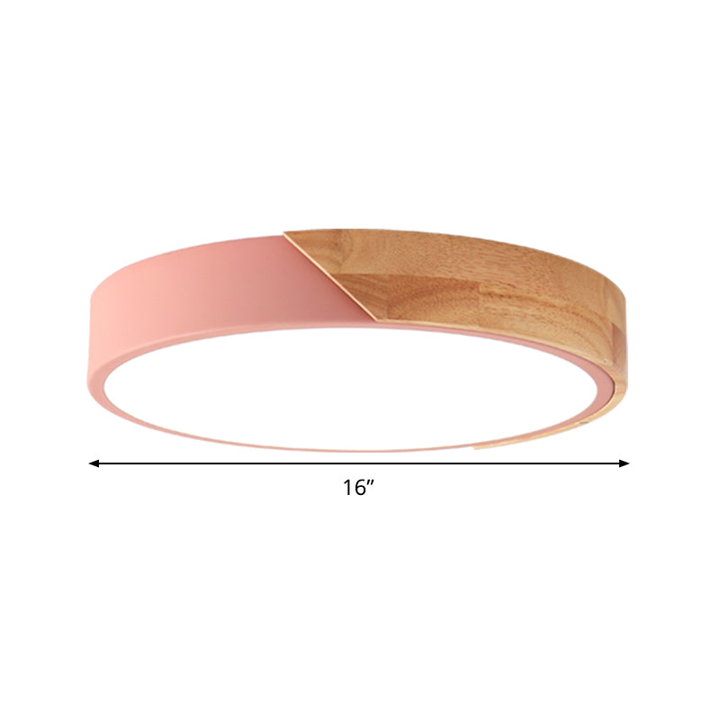 Modern Metal Led Flush Light In Pink/White With Acrylic Diffuser Ceiling Mounted Round Design -