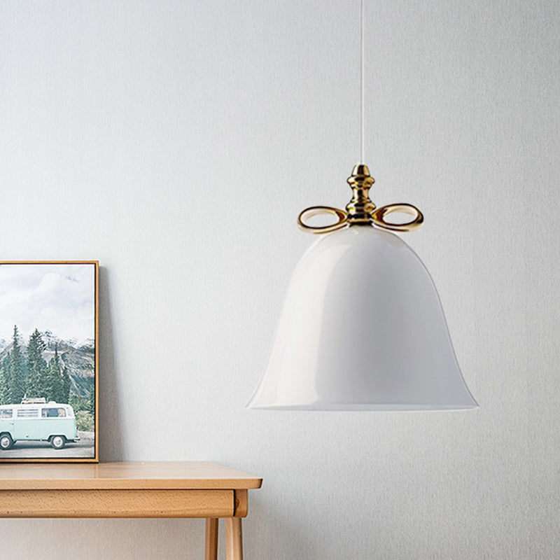 Bell Pendant Light - Contemporary White/Brown/Clear Glass Dining Room Ceiling Fixture White
