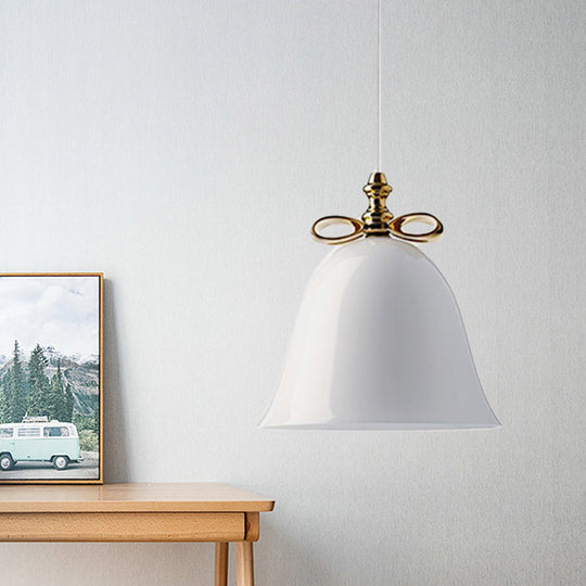 Bell Pendant Light - Contemporary White/Brown/Clear Glass Dining Room Ceiling Fixture White