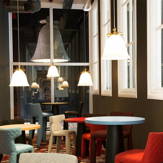 Contemporary Glass Bell Pendant Light - White/Brown/Clear Ideal For Dining Room Ceiling