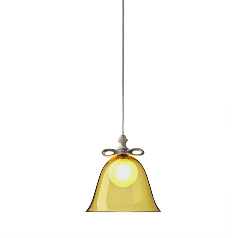 Bell Pendant Light - Contemporary White/Brown/Clear Glass Dining Room Ceiling Fixture