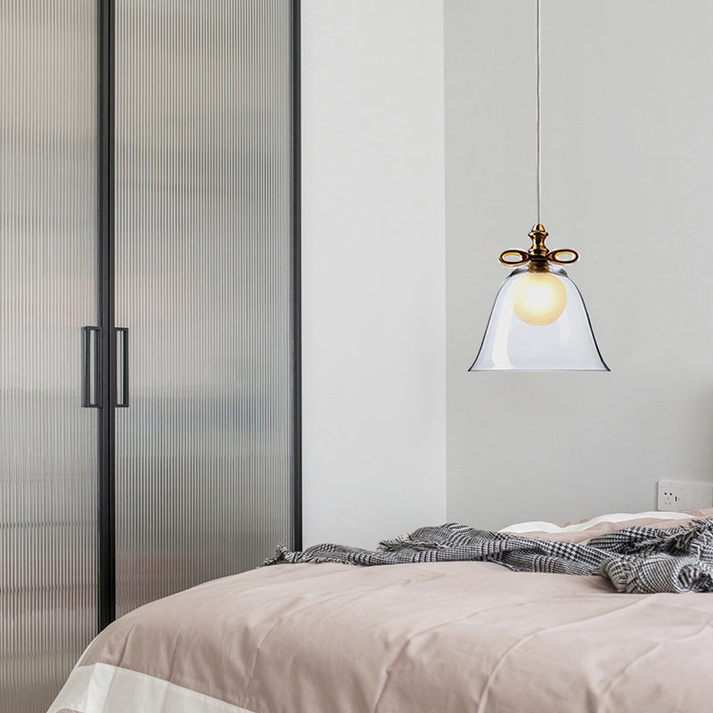 Bell Pendant Light - Contemporary White/Brown/Clear Glass Dining Room Ceiling Fixture