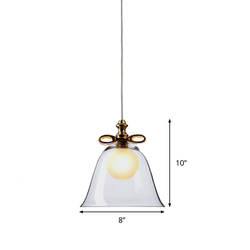 Bell Pendant Light - Contemporary White/Brown/Clear Glass Dining Room Ceiling Fixture