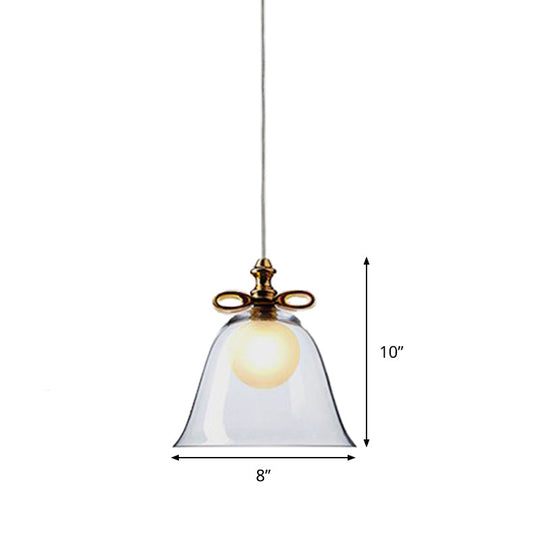Bell Pendant Light - Contemporary White/Brown/Clear Glass Dining Room Ceiling Fixture