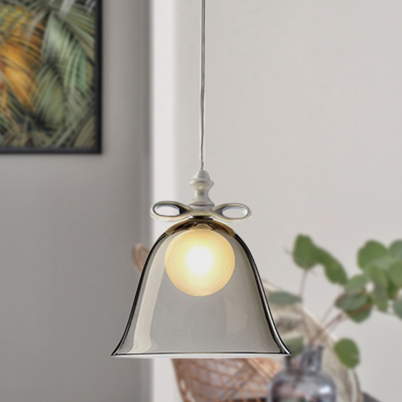 Bell Pendant Light - Contemporary White/Brown/Clear Glass Dining Room Ceiling Fixture Smoke Gray
