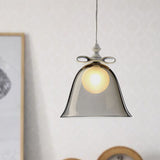 Bell Pendant Light - Contemporary White/Brown/Clear Glass Dining Room Ceiling Fixture
