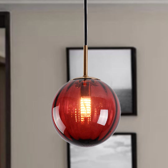 Macaron Amber/Green/Red Glass Bubble Pendant Light - 1 Head Ceiling Lamp For Bedrooms Red