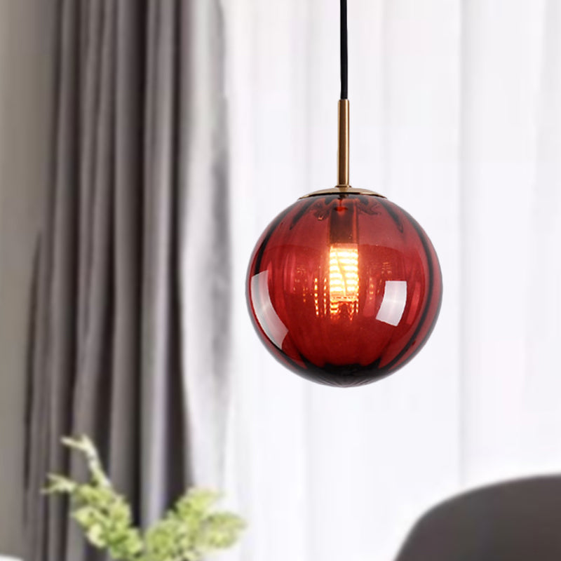 Macaron Amber/Green/Red Glass Bubble Pendant Light - 1 Head Ceiling Lamp For Bedrooms