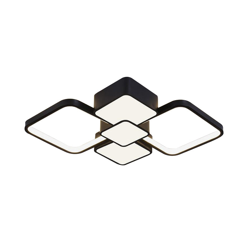 Modern Square Flush Mount Led Ceiling Light In Black With Warm/White 18’/21.5’ Wide