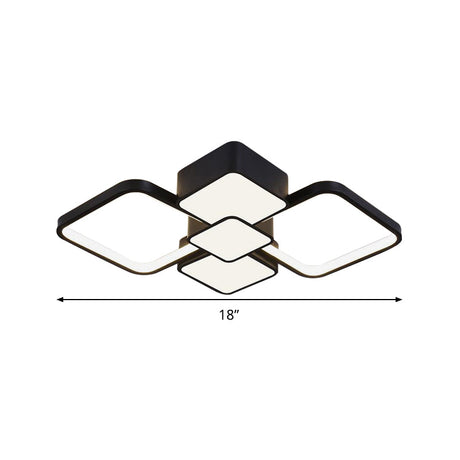 Modern Square Flush Mount Led Ceiling Light In Black With Warm/White 18/21.5 Wide