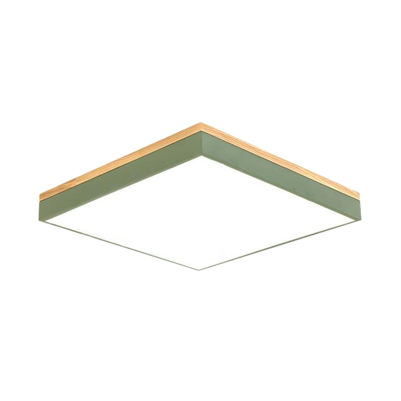 Modern Square Flush Mount Led Green Ceiling Lamp - 12’/16’/19.5’ Wide Acrylic Diffuser