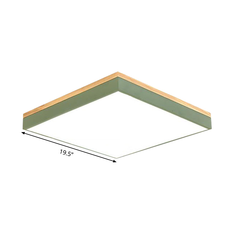 Modern Square Flush Mount Led Green Ceiling Lamp - 12’/16’/19.5’ Wide Acrylic Diffuser