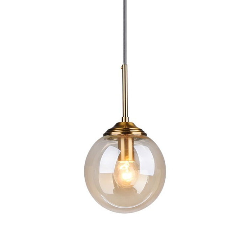 Amber/Clear/Smoke Gray Glass Globe Pendant Light For Contemporary Bedroom