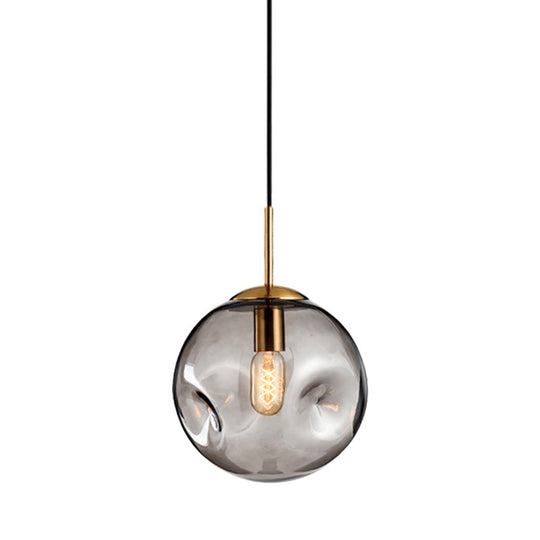 Modern Amber/Smoke Gray Globe Pendant Light - Nordic Style Dimpled Glass 1-Head Design Ideal For