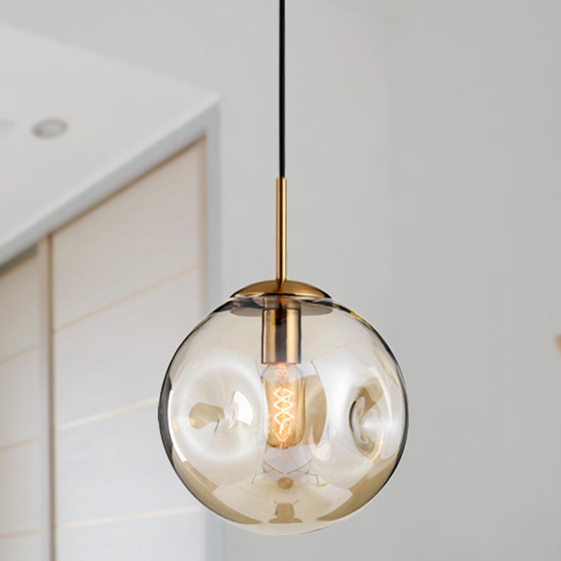 Nordic Amber/Smoke Gray Globe Pendant Light - Elegant Dining Room Ceiling Fixture Amber