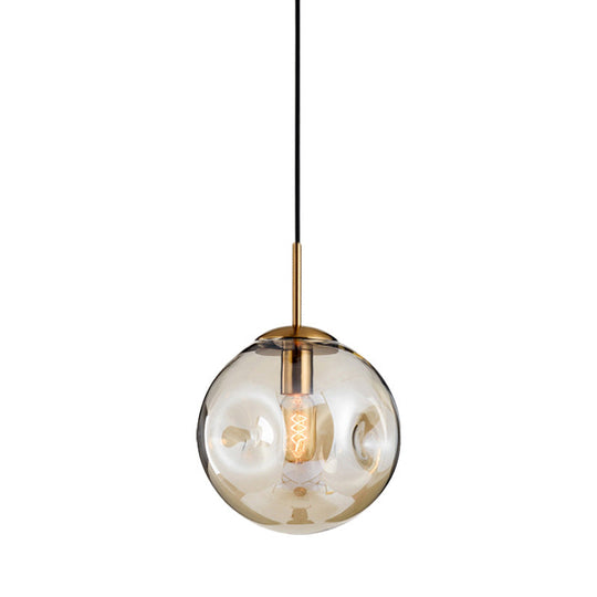 Modern Amber/Smoke Gray Globe Pendant Light - Nordic Style Dimpled Glass 1-Head Design Ideal For