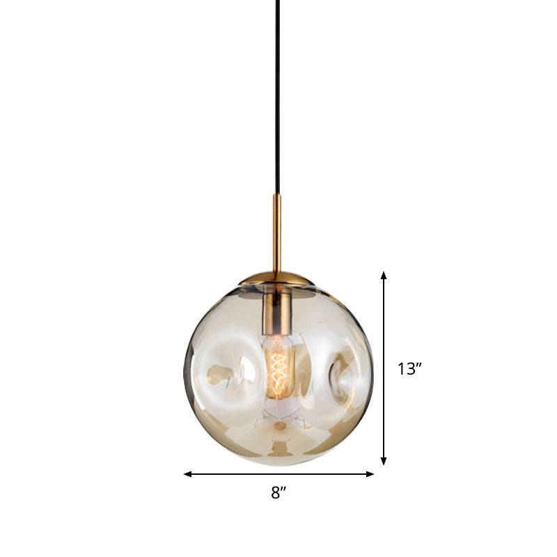 Modern Amber/Smoke Gray Globe Pendant Light - Nordic Style Dimpled Glass 1-Head Design Ideal For
