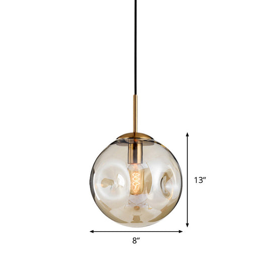 Modern Amber/Smoke Gray Globe Pendant Light - Nordic Style Dimpled Glass 1-Head Design Ideal For