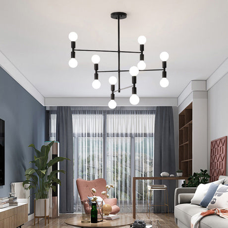 Modern 12-Light Tiered Metal Chandelier Black/Gold Ceiling Hanging Lamp For Living Room
