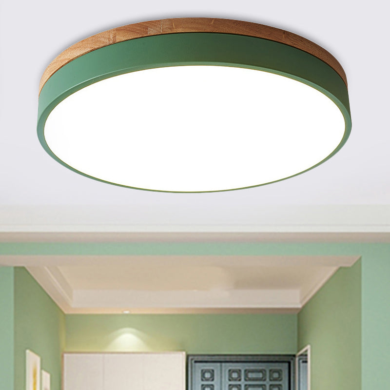 Modern Led Green Flush Mount Ceiling Light With Acrylic Diffuser - Available In 12’/16’/19.5’ Widths