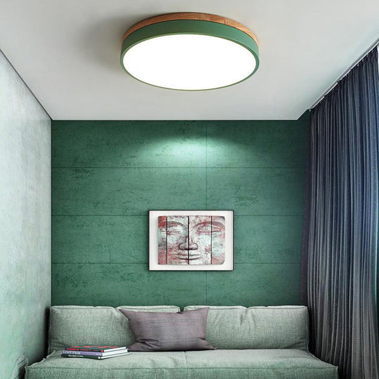 Modern Led Green Flush Mount Ceiling Light With Acrylic Diffuser - Available In 12’/16’/19.5’ Widths