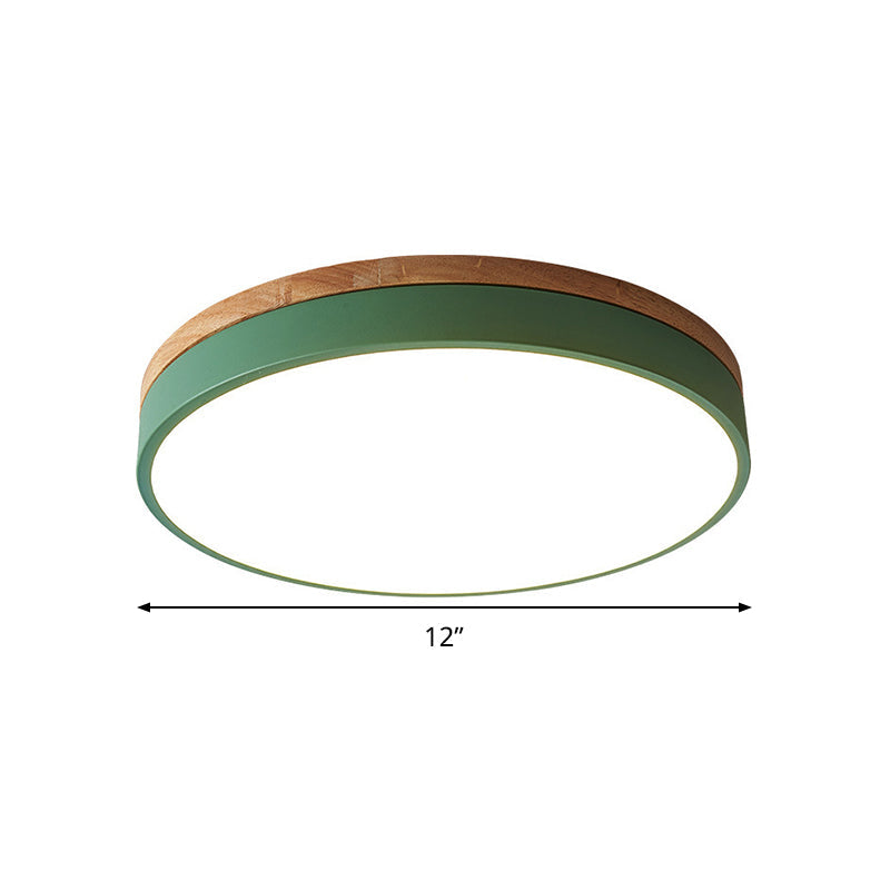 Modern Led Green Flush Mount Ceiling Light With Acrylic Diffuser - Available In 12’/16’/19.5’ Widths
