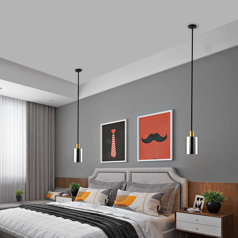 Postmodern Smoke Gray Glass Cylinder Pendant Light Fixture - Bedroom Hanging Lamp Kit