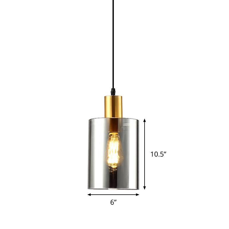 Cylinder Pendant Light: Postmodern Smoke Gray Glass 1 Head Hanging Lamp For Bedroom