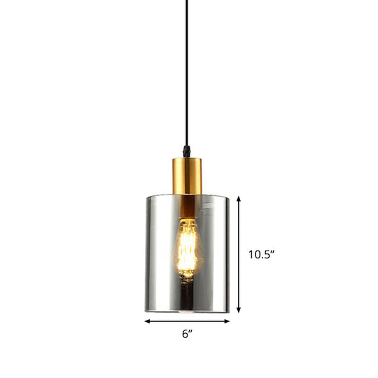 Postmodern Smoke Gray Glass Cylinder Pendant Light Fixture - Bedroom Hanging Lamp Kit