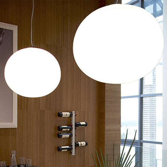 Minimalist White Glass Oval Pendant Lamp - 1 Head 9.5/18 Wide Ideal For Dining Room