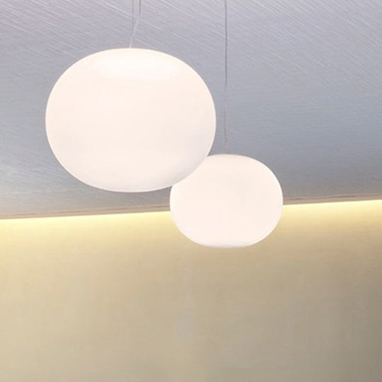 Minimalist White Glass Oval Pendant Lamp - 1 Head 9.5’/18’ Wide Hanging Light For Dining Room