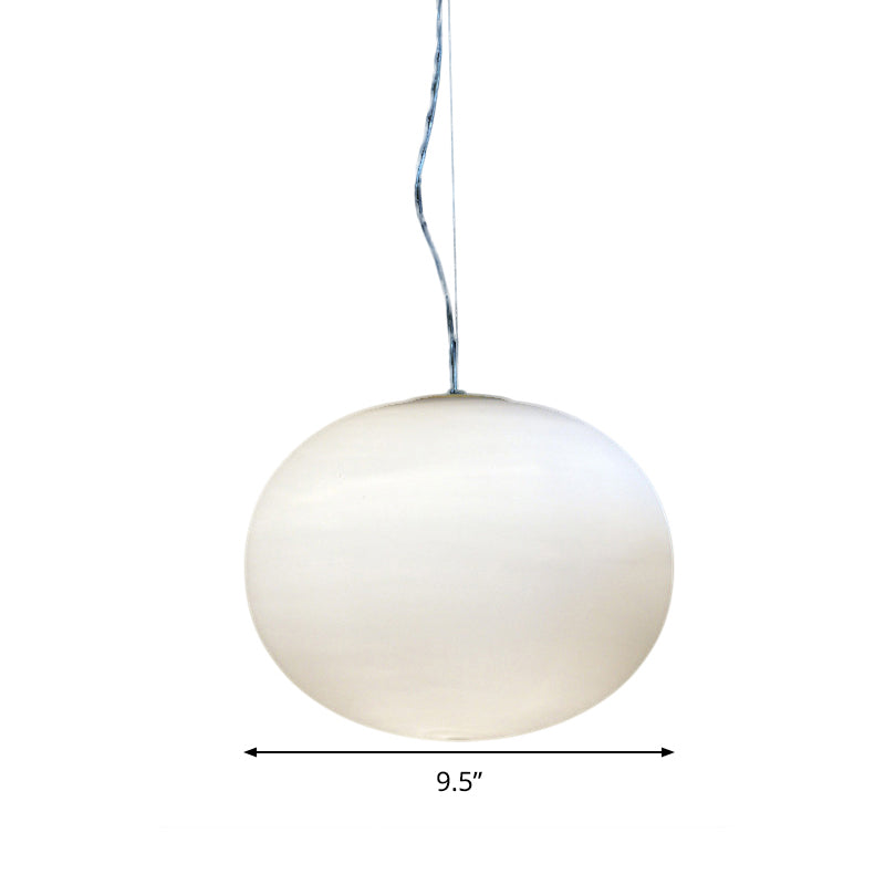 Minimalist White Glass Oval Pendant Lamp - 1 Head 9.5’/18’ Wide Hanging Light For Dining Room