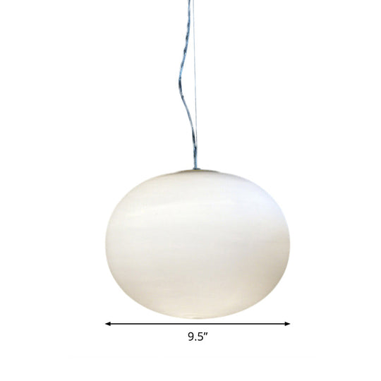 Minimalist White Glass Oval Pendant Lamp - 1 Head 9.5’/18’ Wide Hanging Light For Dining Room
