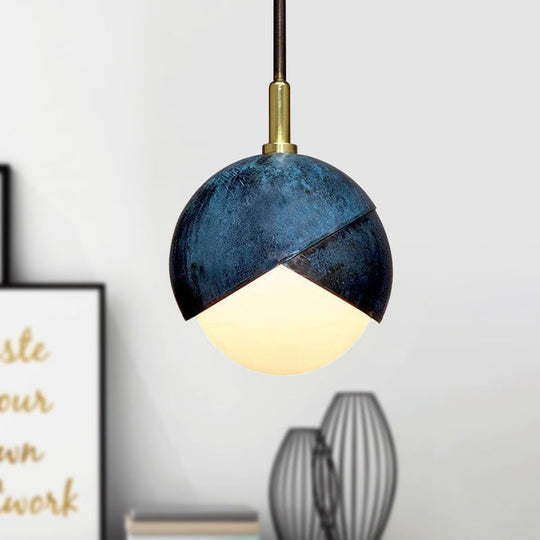Postmodern Metal 1-Head Blue Hanging Lamp - Semi Sphere Shade Pendant 5.5/9.5 Wide / 5.5