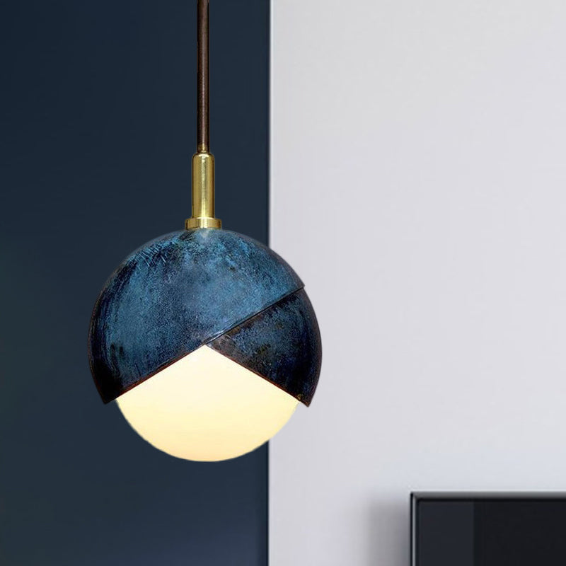 Postmodern Metal Pendant Lamp: Semi Sphere Shade 1 Head Blue Hanging 5.5’/9.5’ Wide