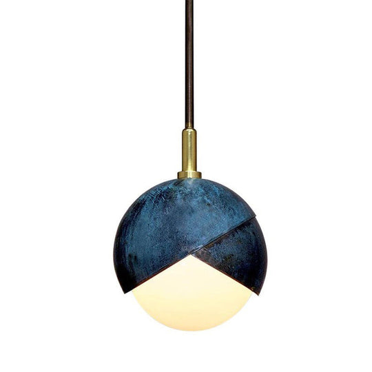 Postmodern Metal Pendant Lamp: Semi Sphere Shade 1 Head Blue Hanging 5.5’/9.5’ Wide