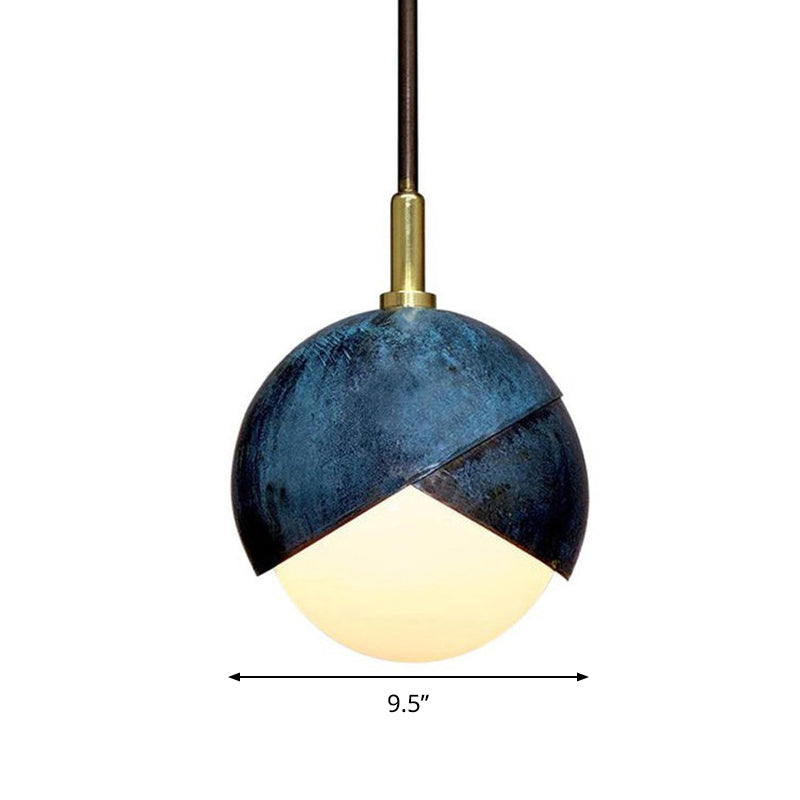 Postmodern Metal 1-Head Blue Hanging Lamp - Semi Sphere Shade Pendant 5.5/9.5 Wide